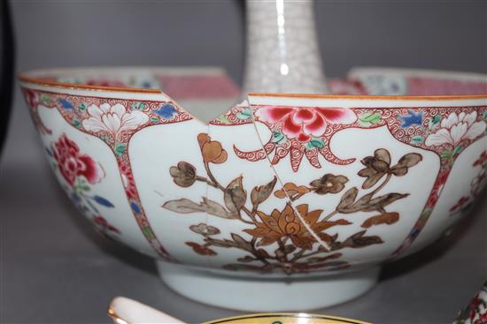 A Chinese punch bowl (a.f.) and four other items